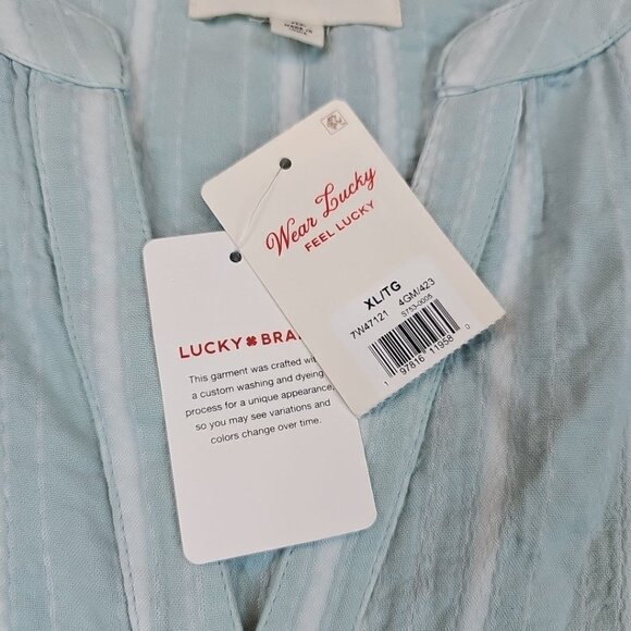 Lucky Brand Popover Camp Shirt Womens Size XL Blue Striped Oversized Split Neck - Picture 5 of 5